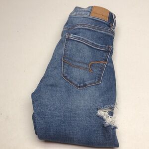 AMERICAN EAGLE FACTORY DISTRESSED SUPER HI RISE JEGGING JEANS 00/24x29🦅
